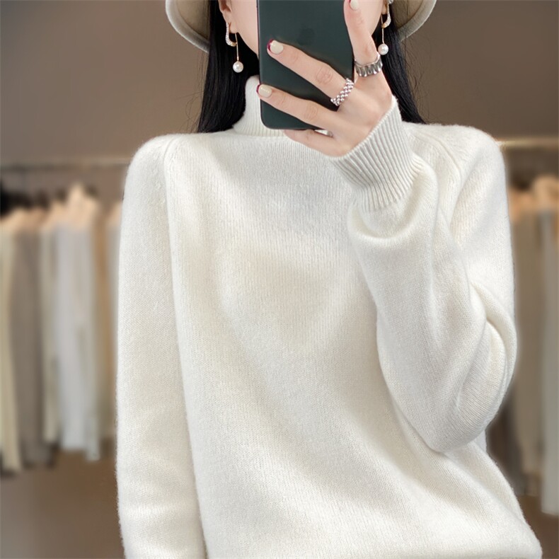 秋季新款纯色高领针织衫时尚高级简约风，女装针织衫/毛衣，国旺羊绒