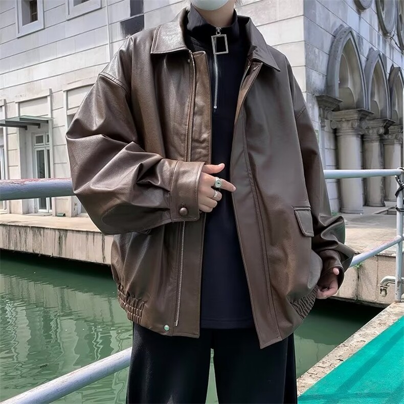 皮衣外套男女款2024新款春秋季机车美式复古皮夹克JK0205-P68图片