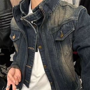 单排扣秋季外穿牛仔布毛边水洗蓝短款牛仔衣外套男长袖 JK01图片