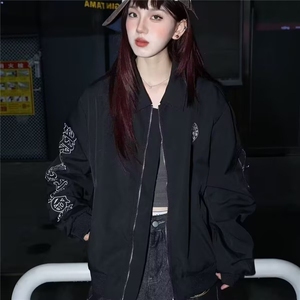 新款日系慵懒时尚ins原宿简约流行反翻领有肩垫夹克潮流气质文艺图片