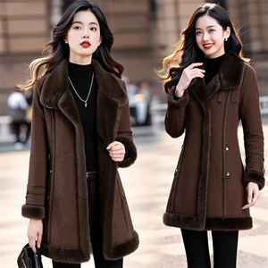 【大货已出】高档皮毛一体时尚中长款外套气质大衣加绒保暖棉服女图片