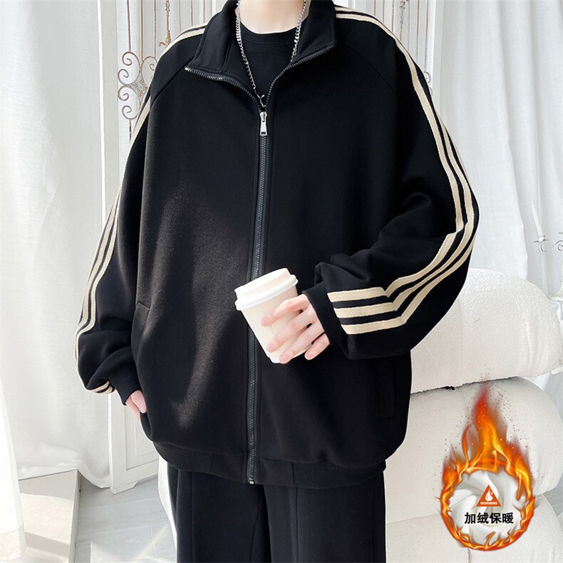 开衫卫衣三条杠立领外套加绒加厚WJ4632-特P58/常规W4602-特P52,女装短外套,电商A007