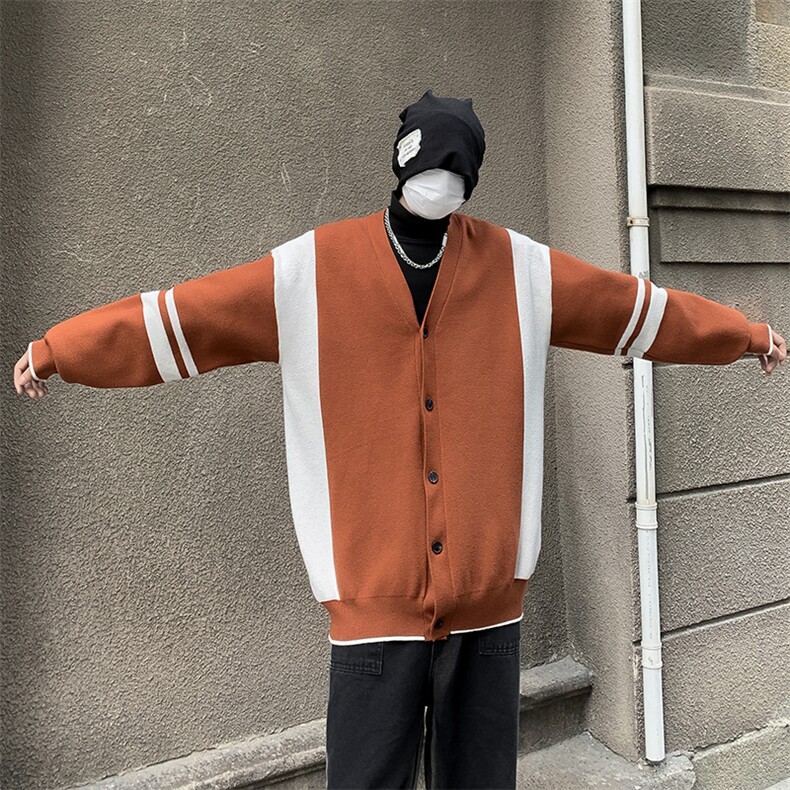 高品质秋冬男V领毛衣开衫条纹拼色休闲打底外套M620P60,男装针织衫/毛衣,星座1013-1