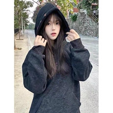 字母刺绣帽衫重磅卫衣女秋冬情侣宽松加绒外套WM18，女装短外套，星座1116A（原606A-3）
