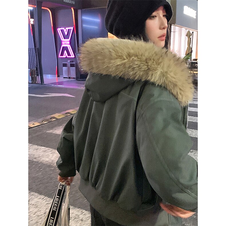 现货重磅boxy短款棉衣座山雕大毛毛领男女棉服水洗工装厚外套,男装棉衣,电商A486