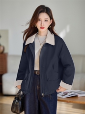 时尚撞色翻领加绒派克服外套女2025秋冬新款宽松显瘦休闲百搭棉服，女装棉衣/棉服，依万里