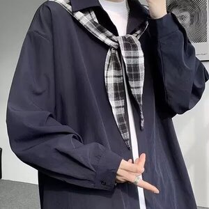 美式复古格子拼接撞色长袖衬衫男春秋季款潮牌痞帅高级感休闲衬衣图片