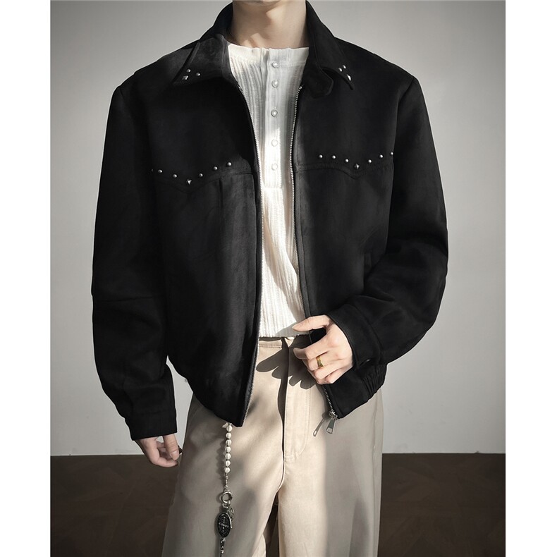 春季新款麂皮绒铆钉设计夹克JK962-特P85控158，男装夹克，电商A072
