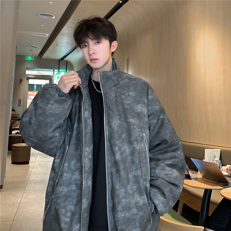 港风PU皮复古做旧双侧金属拉链设计夹克式棉衣男MY77092P130控198，男装夹克，星座227-7