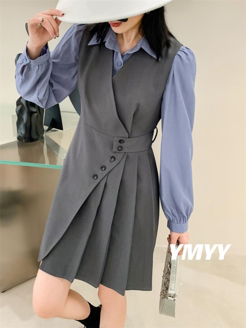 现货秋装新款衬衣连衣裙两件套，女装连衣裙，依美依缘