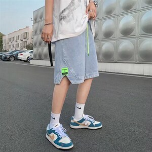 潮流春季牛仔裤男松紧带牛仔短裤A77P38图片