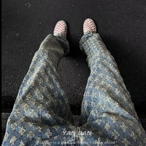 美式高街vibe裤子潮牌痞帅炸街提花满印牛仔裤1001-1-CN79-P45图片