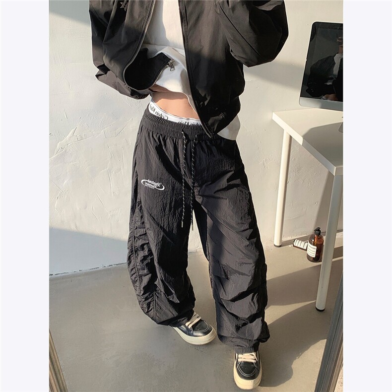 弯刀裤春季裤子男士褶皱美式直筒裤休闲百搭运动裤宽松长裤 P48图片