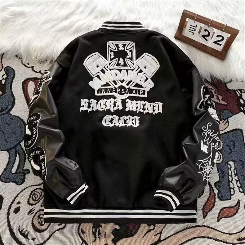 W10785-P68网图现货欧美复古高街幽灵刺绣棒球服夹克情侣外套,男装夹克,星座1608