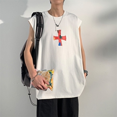 夏季港风t恤男宽松大码纯棉运动背心坎肩潮牌无袖BX011P27，男装背心/马甲，星座1204-3