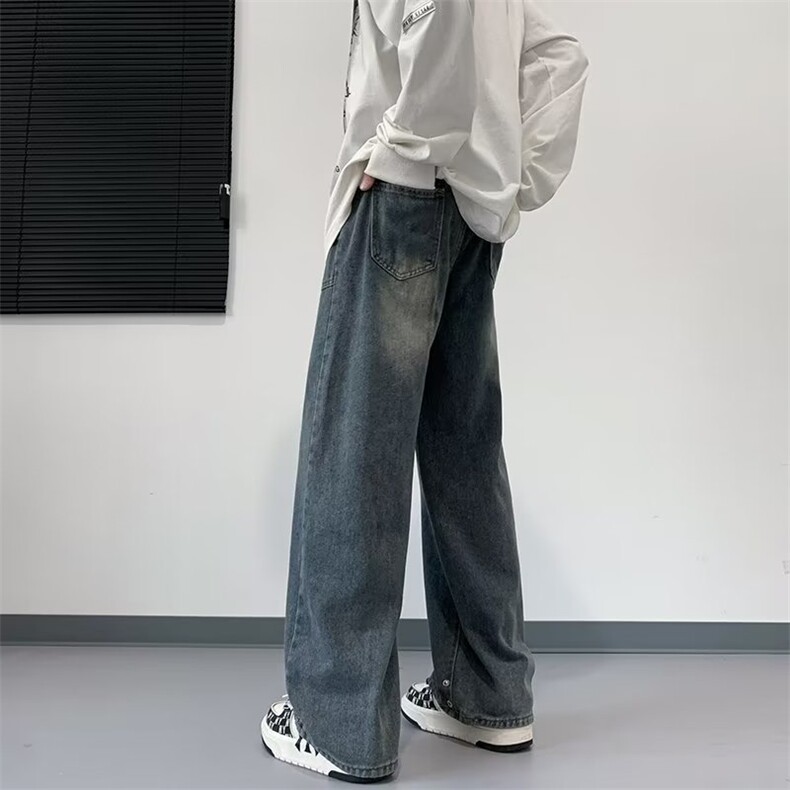 坠感拖地牛仔裤男美式高街潮牌vibe阔腿长裤子宽松直筒N1536-P43,男装牛仔裤,星座1008