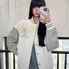 美式高街字母拼接印花棒球外套撞色男女飞行宽松夹克上衣情侣潮牌，男装夹克，星座1210-1