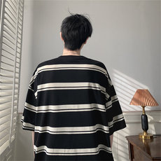 大货美式条纹短袖t恤男女夏季宽松复古半袖情侣1008-AT722-P35，男装T恤，星座1008