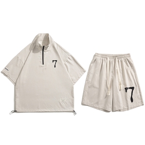 白底23新款夏季时尚百搭半拉链短袖+潮流短裤套装TZ758P65控98