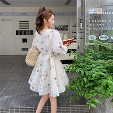 法式复古气质碎花连衣裙女夏季新款设计感小众收腰显瘦中长款裙子，女装连衣裙，2C258