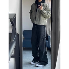 美式高街褶皱做旧牛仔裤男秋季潮牌设计感cleanfit直筒阔腿裤，男装牛仔裤，星座813-2