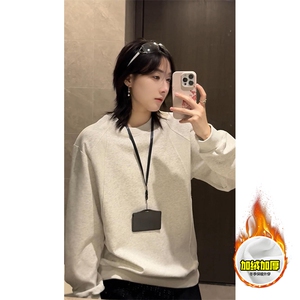 抖音得物高品质美式高街重磅曼巴棉cleanfit螺纹拼接卫衣长袖T恤