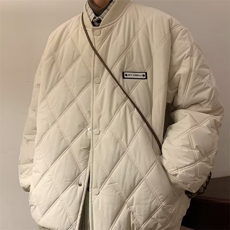外套秋冬季菱形格绣标保暖棉衣男女ins港风情侣休闲百搭棉服潮,男装棉衣,星座506A