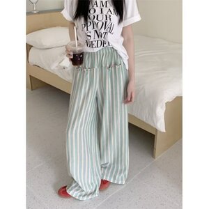 条纹裤女春秋夏季2025新款休闲宽松直筒小个子高腰垂感阔腿裤图片