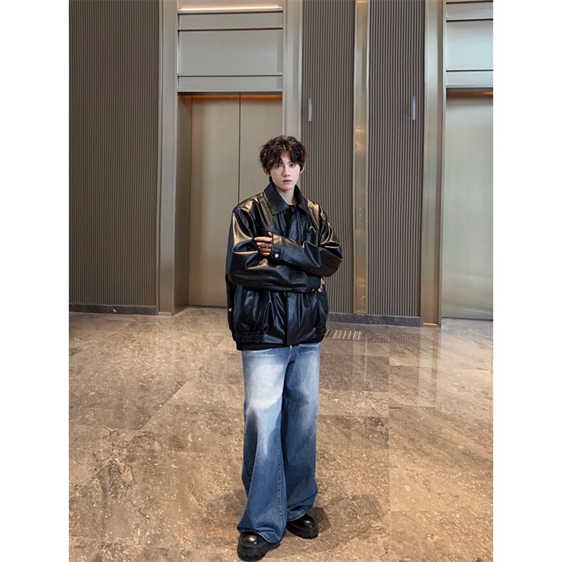 垫肩皮夹克男女同款复古纯色短款PU皮机车外套DY198-P80档口图,男装夹克,星座1213