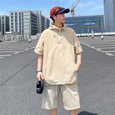 休闲运动短袖套装男夏季潮牌速干冰丝男士穿搭一整套，男装休闲套装，星座410-7
