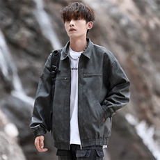 秋季皮衣休闲翻领防水机车夹克情侣外套潮流青年A266-PY011-P65，男装皮衣，电商A266