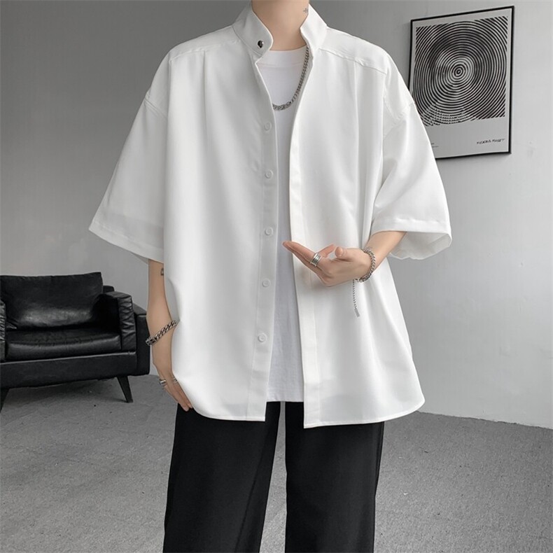 8XL-M中山领新中式短袖衬衫大码痞帅休闲半袖垂感衬衣DC5002/P50,男装衬衫,电商B238