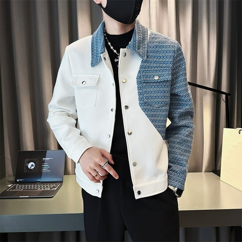春季拼接撞色夹克男高级感休闲发型师男装外套潮牌春秋衣服百搭,男装夹克,星座506A