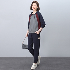 品牌专柜款春装新款韩版大码拼色两件套运动服休闲套装，女装套装/套裙，忆绮罗