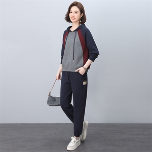  品牌专柜款 春装新款韩版大码拼色两件套运动服休闲套装图片