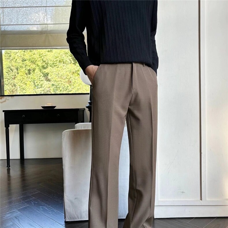 时尚高街vibe开叉微喇叭西裤男垂坠感高级感堆积拖地裤潮流新款图片