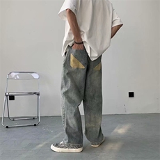 牛仔裤男夏季潮牌港风宽松直筒裤韩版潮流休闲拖地裤N0137-P40，男装牛仔裤，星座1008-1