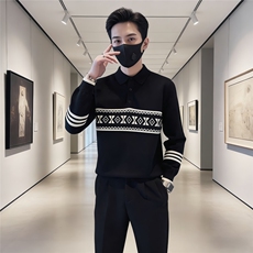 潮牌翻领毛衣男秋冬季长袖打底衫2025新款线衣痞帅POLO衫领针织衫，男装T恤，星座1210-1