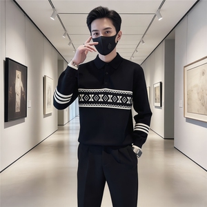 潮牌翻领毛衣男秋冬季长袖打底衫2025新款线衣痞帅POLO衫领针织衫图片