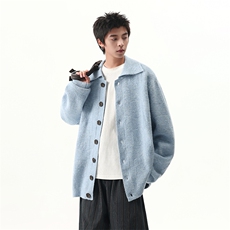 春秋针织毛衣cleanfit翻领慵懒老钱风开衫休闲外套MY0588-P58，男装针织衫/毛衣，星座308B-2