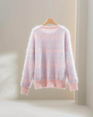 2025秋冬百搭时尚简约圆领拼色长袖针织衫，女装羊绒衫，伊纯羊绒