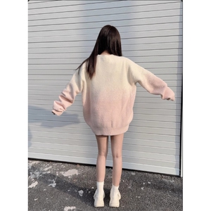 软糯渐变粉色提花毛衣男女套头冬季设计感小众氛围感水貂绒针织衫图片