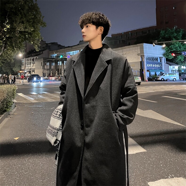 秋冬情侣毛呢大衣男宽松风衣中长款大码外套MN9568/P100加棉P110，男装风衣，电商B316