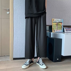 日系简约直筒裤男宽松九分阔腿裤夏季痞帅垂感冰丝休闲裤KW8，男装休闲裤，星座1116A-1（原606A）