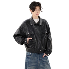 机车皮衣外套女秋季复古宽松休闲大翻领夹克防风上衣男YD06-P125，男装夹克，星座509