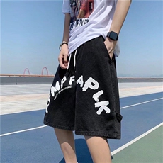 短裤男夏季美式复古个性潮牌宽松休闲裤男直筒阔腿运动五分裤，男装牛仔裤，星座506