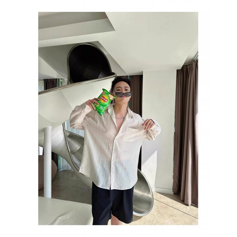高级感条纹防晒衬衫男长袖夏季薄款韩版休闲宽松垂坠感衬衫外套潮,男装防晒衣,星座506A