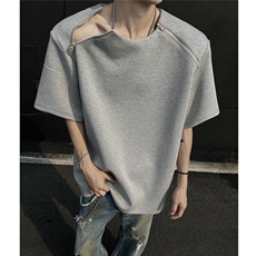 现货拉链设计潮男纯色休闲T恤A071-1334-P38，男装T恤，电商A071
