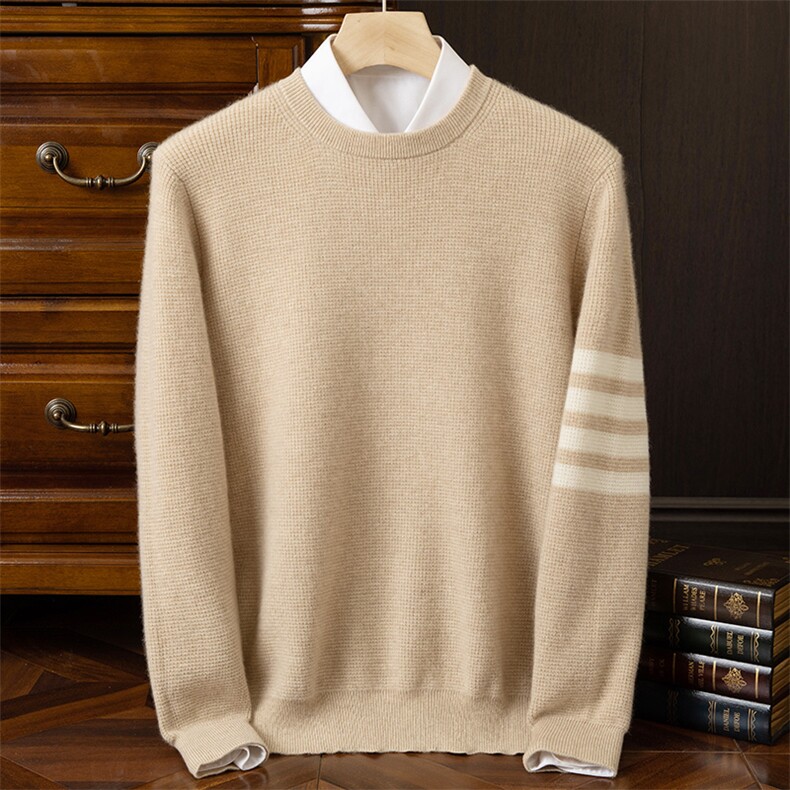 新款男士羊绒套头毛衣冬季加厚保暖长袖针织衫简约时尚百搭款，男装羊绒套衫，欧力羊绒