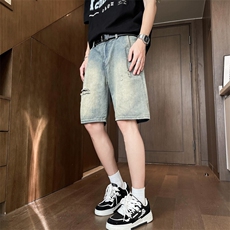 牛仔短裤男美式复古宽松中裤街头百搭五分裤RS230P36，男装牛仔裤，星座1013-1
